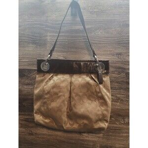 Coach Signature Sufflette Ashley Canvas/Patent Leather Big Grommets Shoulder Bag